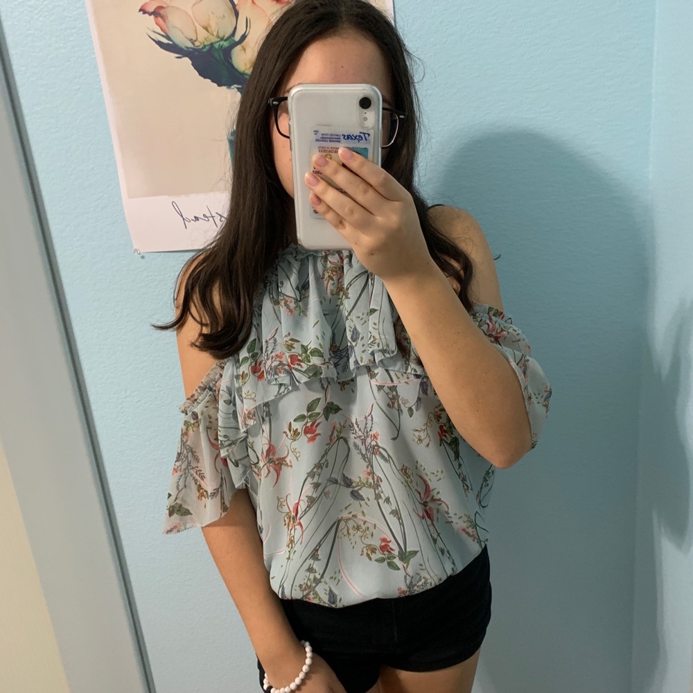 Bebe Blue Floral Blouse